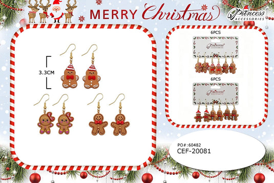 Jewelry-Gingerbread Man Drop Earrings CEF-20081 (12pc pack)