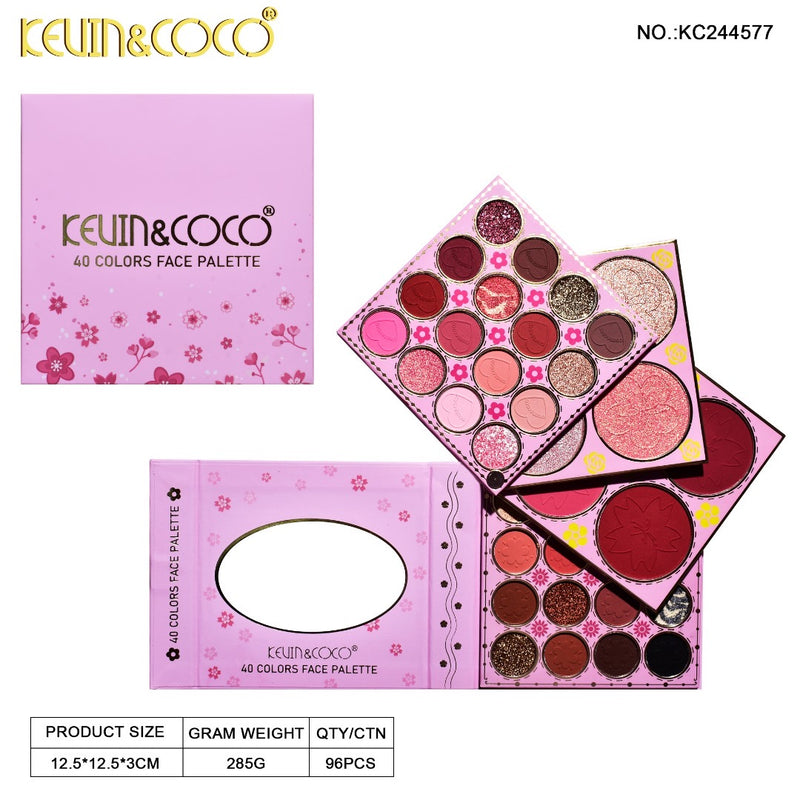 Load image into Gallery viewer, Eyes- Kevin&amp;Coco 40 color Rotating Face Palette PINK KC244577 (4pc bundle, $5.50 each)
