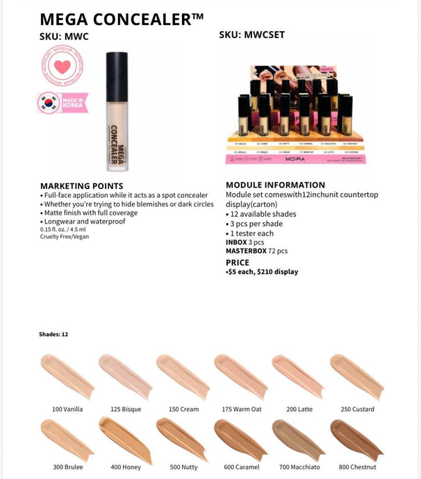 Face-Moira Mega Concealer #MWCSET ($5 each, 36pc display + tester)