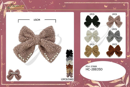 Hair- Teddy Hair Bow HC-28835D (12pc strip)