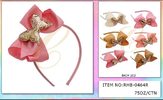 Hair-Butterfly Bow Headband RHB-0464R (12pc pack