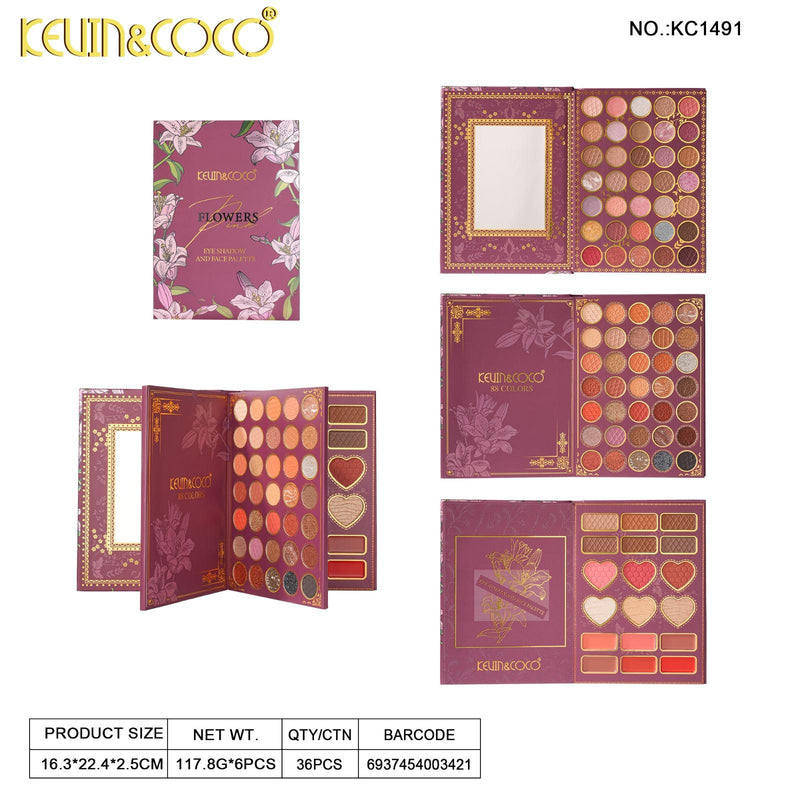 Load image into Gallery viewer, Eyes-Kevin&amp;Coco Pink Flowers Eyeshadow Palette KC1491 ($9.75 each, 6pc Display)
