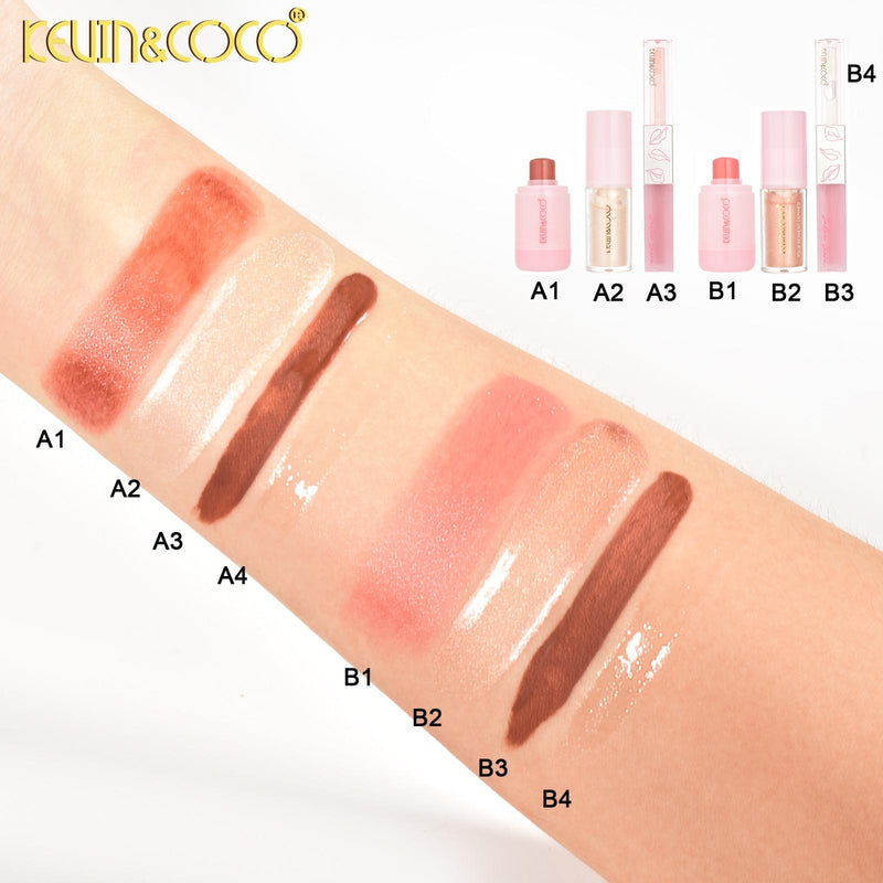 Load image into Gallery viewer, Face-Kevin&amp;Coco Pudding Makeup Set- Blush, Highlight and Lip Gloss KC1103-A ($3 each, 12pc display)
