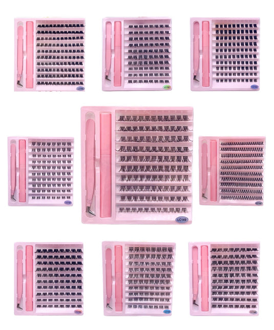 Eyes- Individual Eyelash Clusters Kit with Bond and Tweezers MIX (12pc bundle,$3.50 each)