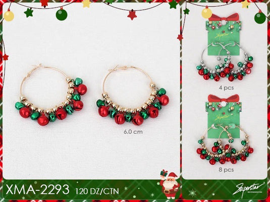 Jewelry- Xmas Jingle Bell Hope Earrings XMA-2293 (12pc pack)