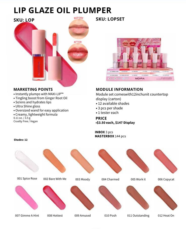 Load image into Gallery viewer, Lips-Moira Lip Glaze Oil Plumper Display 12 Shades #LOPSET (36pc display + Testers)
