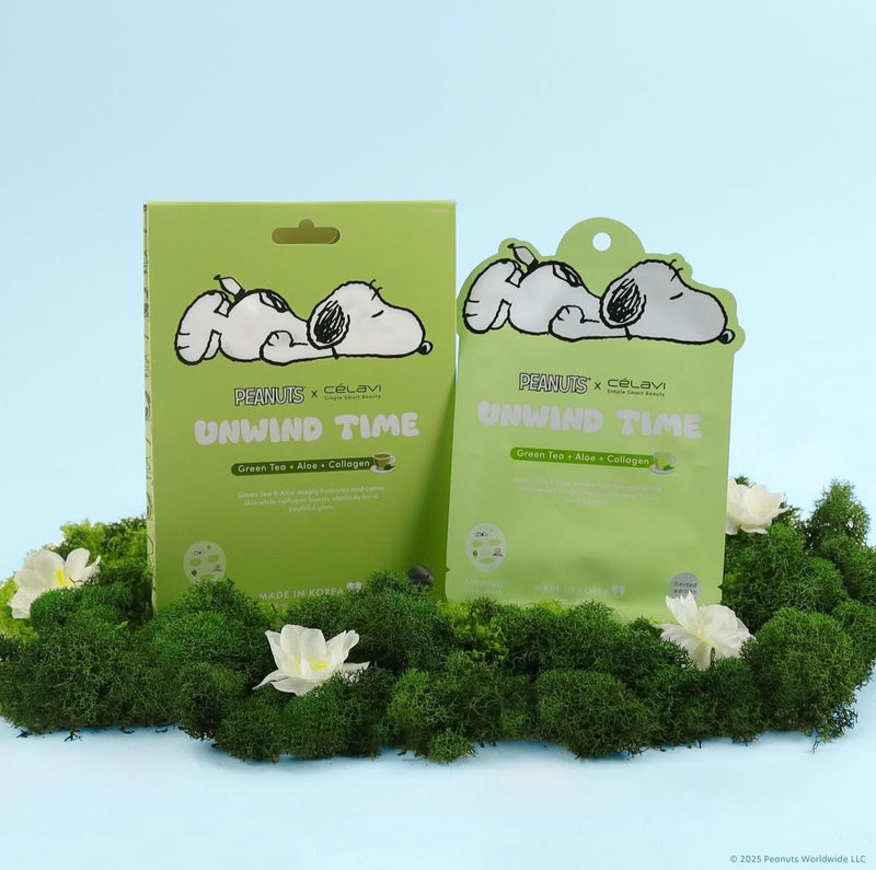 Load image into Gallery viewer, Skincare-Celavi X Peanuts Unwind Time (Green Tea + Aloe + Collagen) Face Mask P70141-1 (24pcs pack)

