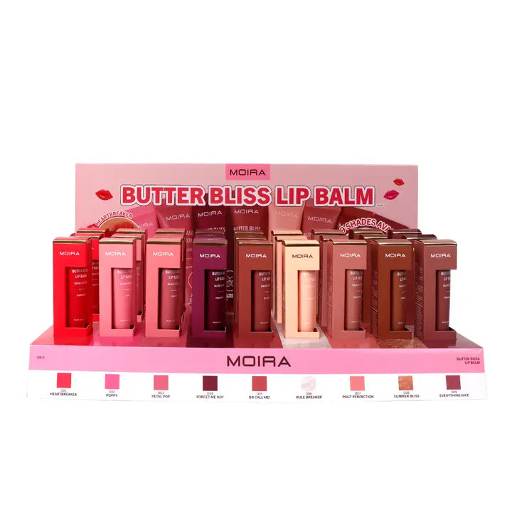 Load image into Gallery viewer, Lips-Moira Butter Bliss Lip Balm BBLB Display 01-09 Shades 3pc per Shade ($3.50 each, 27pcs display)

