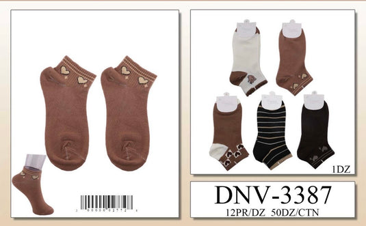 Accessories-Brown Colors Ankle Socks DNV-3387 (12pc pack)