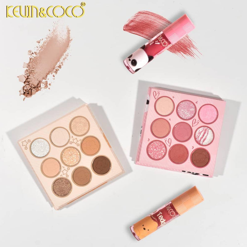 Load image into Gallery viewer, Eyes- Kevin&amp;Coco Beautiful Time Pink/Yellow Eyeshadow palettes &amp; Lipgloss KC245611 (24pc display, $1.25 each)
