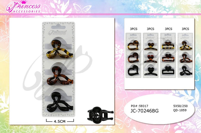 Hair-Small Bow & Heart Jaw Hair Clip JC-70246BG (12pc pack)