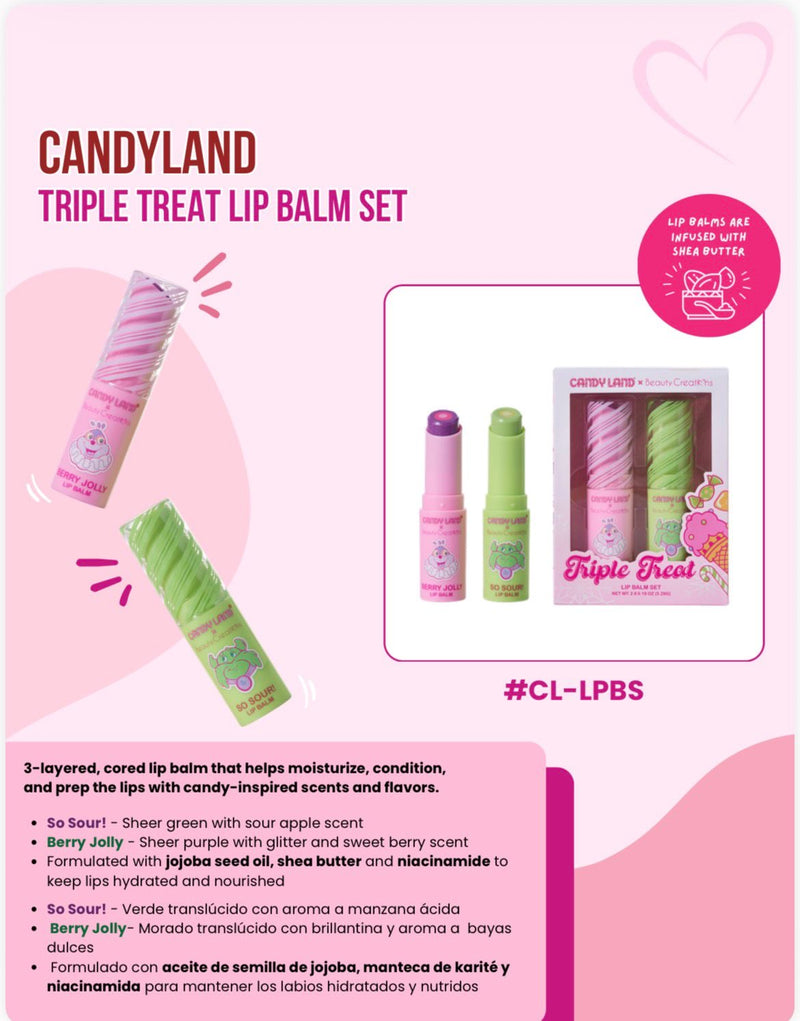 Load image into Gallery viewer, Lips- Beauty Creations x Candyland Triple Treat Lip Balm Set #CL-LPBS ($6 each, 4pc bundle)
