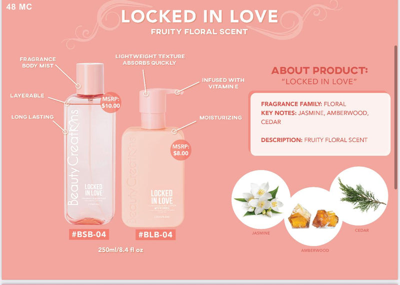 Load image into Gallery viewer, Skincare- Beauty Creations Fragrance Body Mist- BSB-04 Locked in Love (4pc bundle, $4 each)
