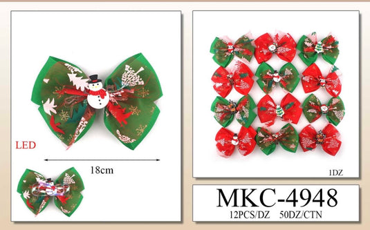 Hair-Christmas LED Small Hair Bow Clip MKC-4948 (12pc pack)