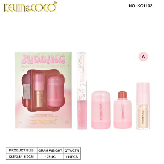 Face-Kevin&Coco Pudding Makeup Set- Blush, Highlight and Lip Gloss KC1103-A ($3 each, 12pc display)
