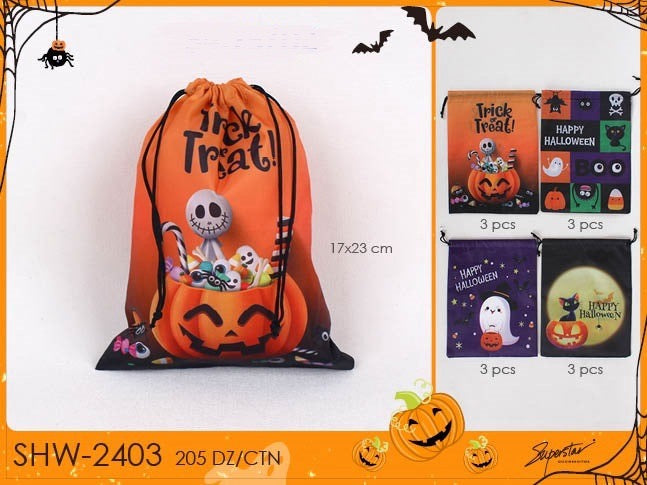 Accessories- HALLOWEEN Drawstring Goodie Bags SHW-2403 (12pc pack)