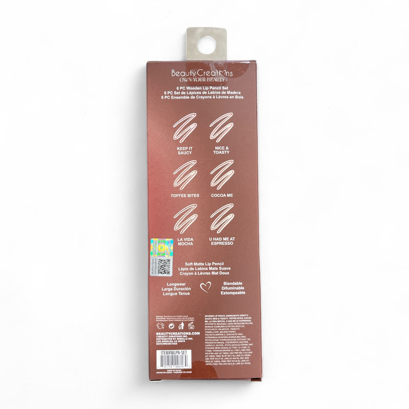 Load image into Gallery viewer, Lips-Beauty Creations Wooden Lip Pencil 6pc Set Nude #WLPN-SET ($3 each, 12pc bundle)
