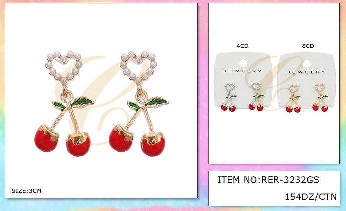 Jewelry-Cherry Earrings Silver & Gold RER-3232GS (12pc pack)