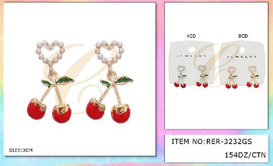 Jewelry-Cherry Earrings Silver & Gold RER-3232GS (12pc pack)