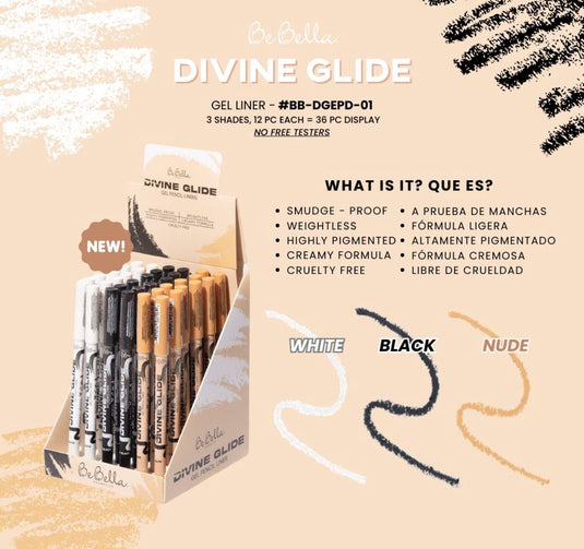 Eyes- BeBella Divine Glide Gel Pencil Liners BB-DGEPD-01 (36pc display, .75 each)