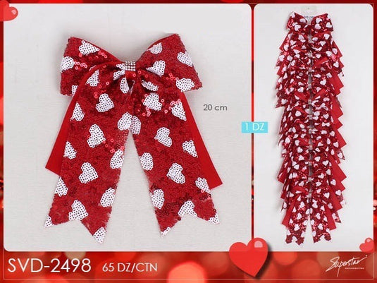 Hair- Valentine Sequined Heart Hair Bows SVD-2498 (12pc strip)