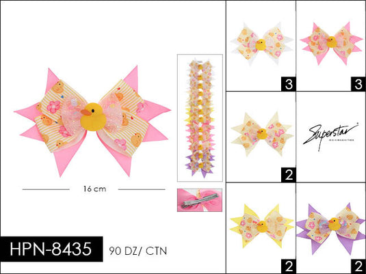 Hair- Rubber Duckie Hair Bow HPN-8435 (12pc strip)