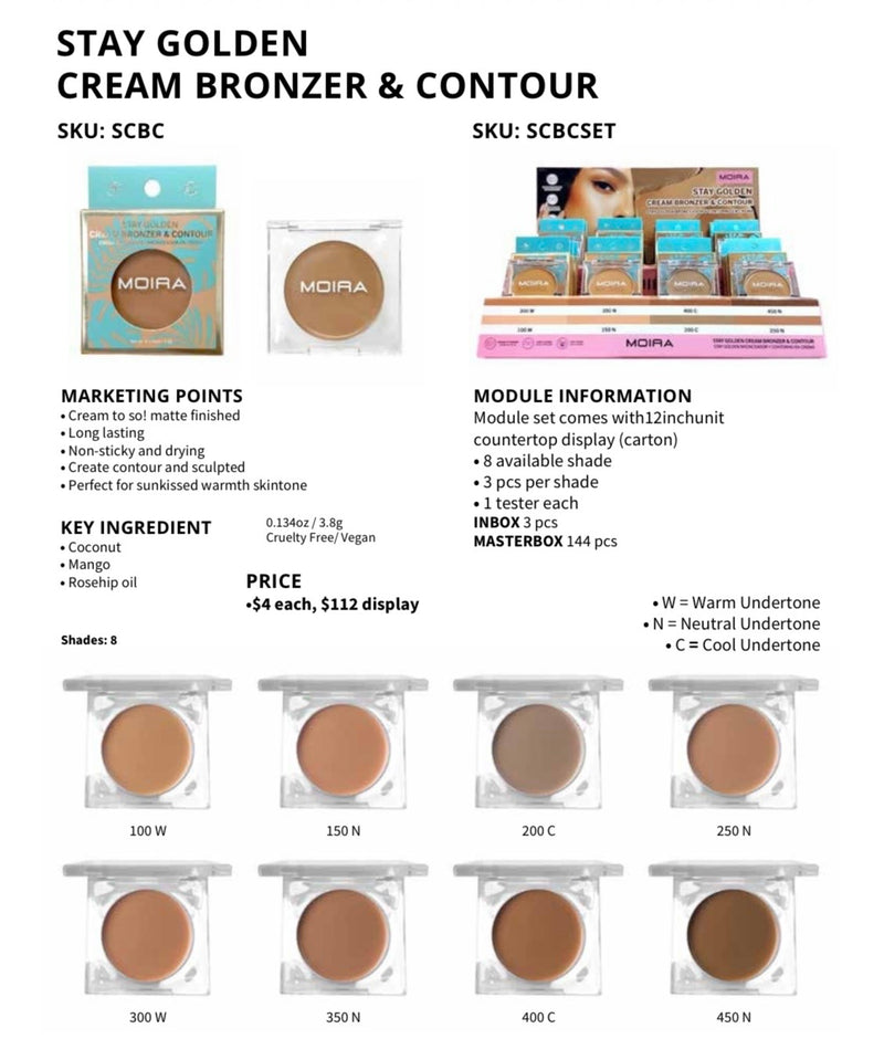 Load image into Gallery viewer, Face-Moira Stay Golden Cream Bronzer &amp; Contour SCBCSET (24pc display + Tester)
