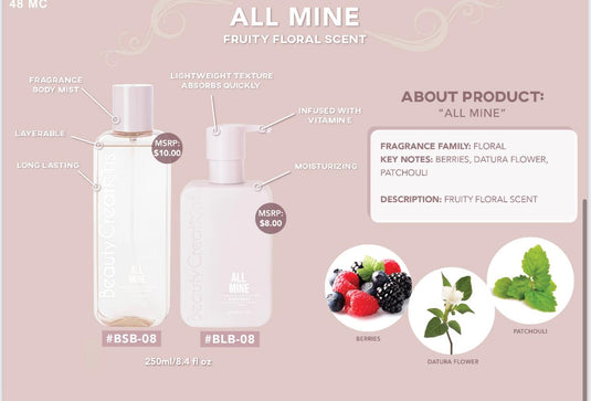 Skincare- Beauty Creations Fragrance Body Mist- BSB-08 All Mine (4pc bundle, $4 each)