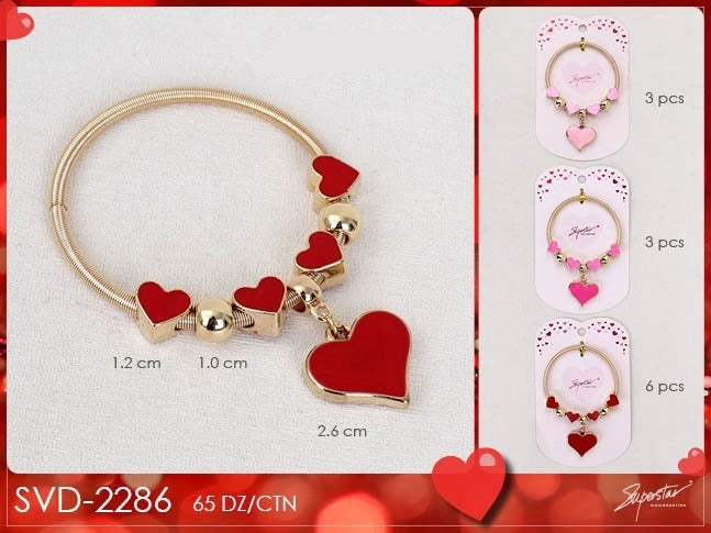 Jewelry- Valentine Heart Charm Bracelet SVD-2286 (12pc pack)