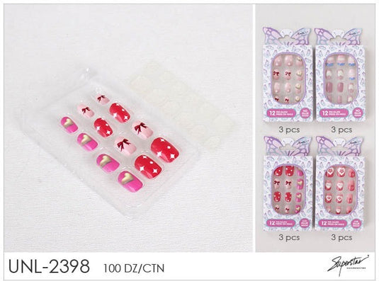 Accessories- Pink Tone press on kids nails UNL-2398 (12pc pack)