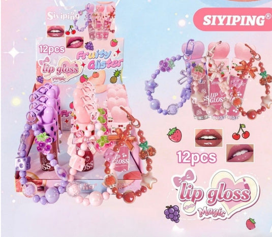 Lips-Fruity Glister Magic Lip Gloss with Keychain SYP-LG195 ($1.25 each, 12pc display)
