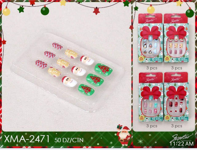 Accessories- XMAS Kids Press On Nails XMA-2471 (12pc pack)