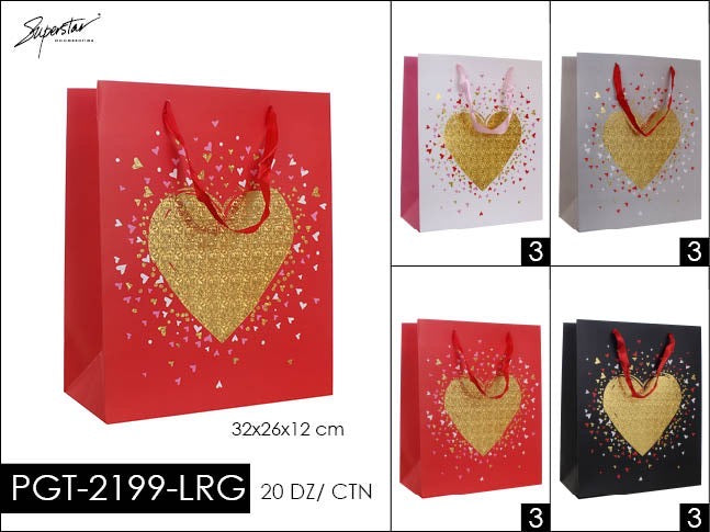 Accessories- Valentine Gold Heart Gift Bag PGT-2199-LRG (12pc pack)