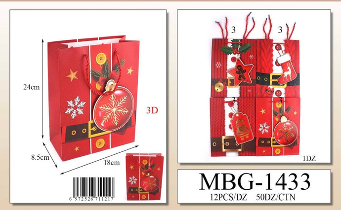 Accessories-Christmas 3D Gift Bag MBG-1433 (12pc pack)
