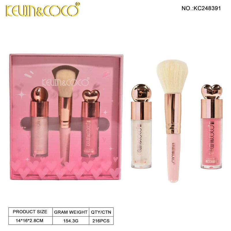 Load image into Gallery viewer, Face-Kevin&amp;Coco Highlight + Blush + Brush Set KC248391 ($2.75 each, 6pc display)

