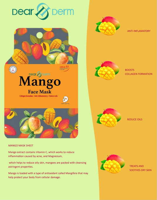 Skincare- Dear Derm Mango face Sheet Mask DDM-MANG (Pack of 10)