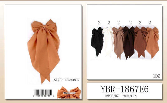 Hair-Brown Colors Hair Ribbon YBR-1867E6 (12pc pack)