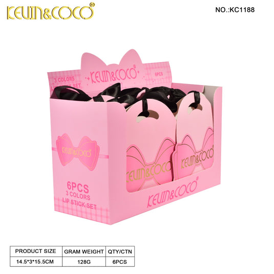 Lips-Kevin&Coco Bow Lipstick Set KC1188 ($3.50 each, 6pc display)