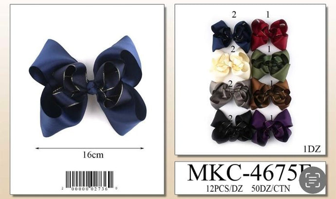 Hair- Gold Edge Hair Bow MKC-4675F (12pc strip)