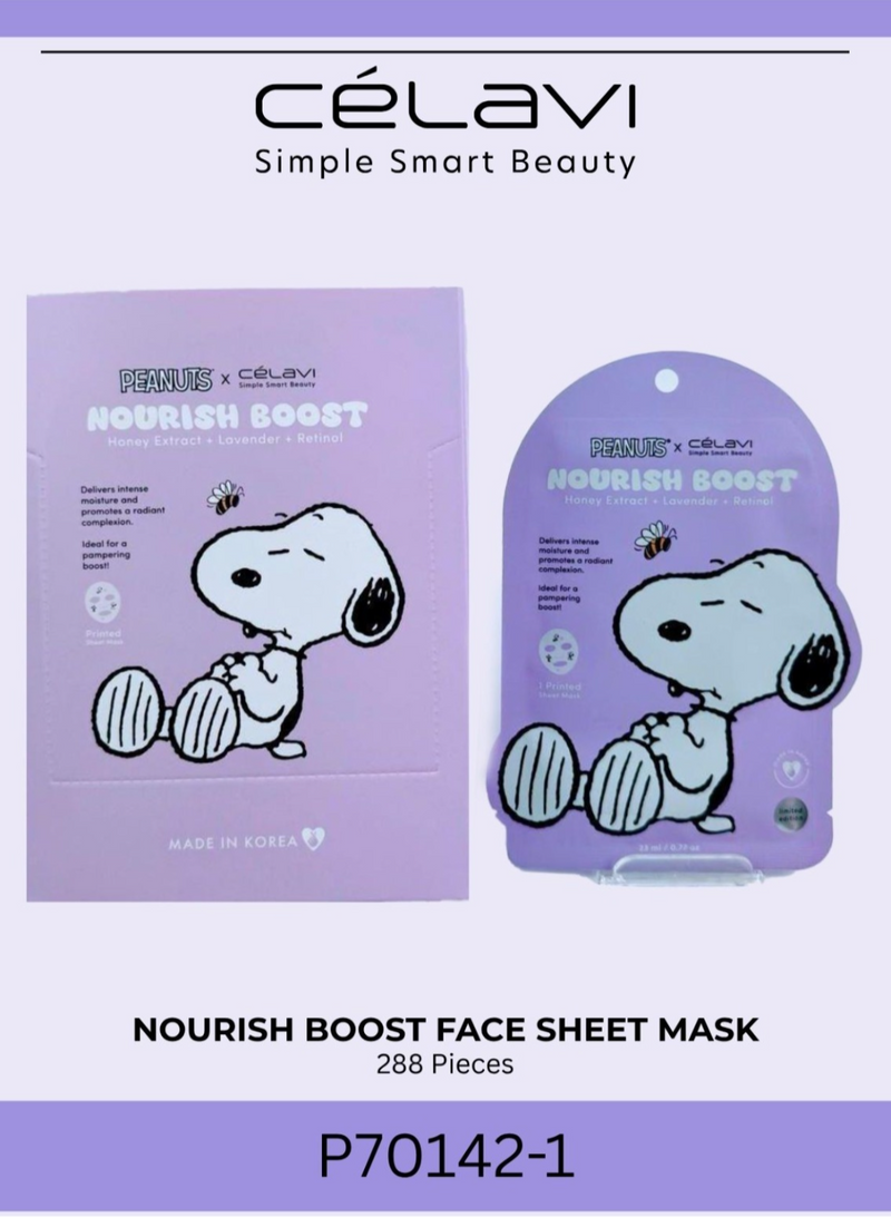 Load image into Gallery viewer, Skincare-Celavi X Peanuts Nourish Boost (Honey Extract + Lavender + Retinol) Face Mask P70142-1 (24pcs pack)
