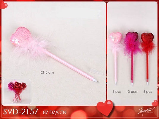 Accessories- Valentine Sequins Heart Pen SVD-2157 (12pc pack)