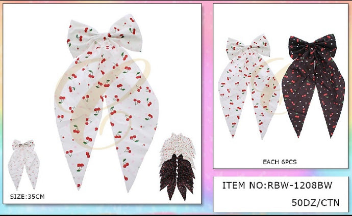 Hair-Black And White Big Cherry Bow RBW-1208BW (12pc pack)