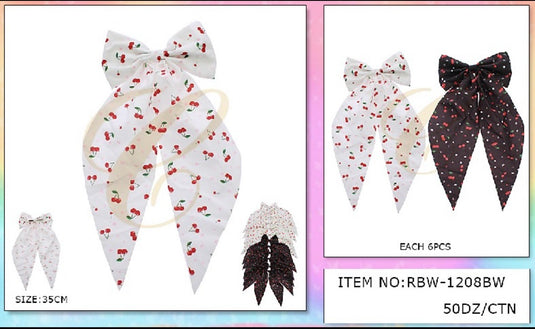 Hair-Black And White Big Cherry Bow RBW-1208BW (12pc pack)