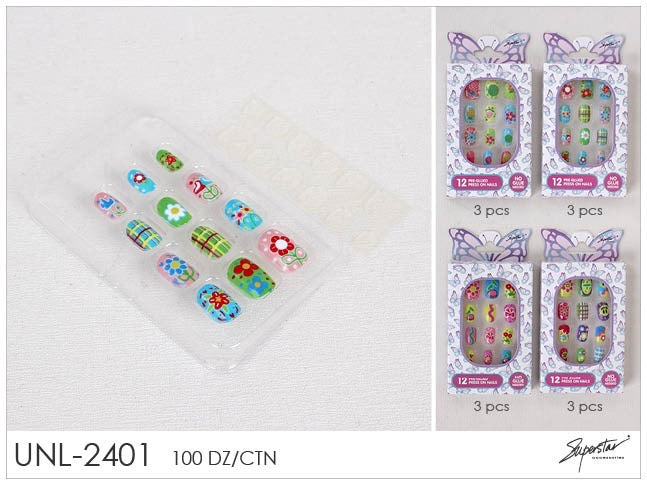 Accessories- Flower press on kids nails UNL-2401 (12pc pack)