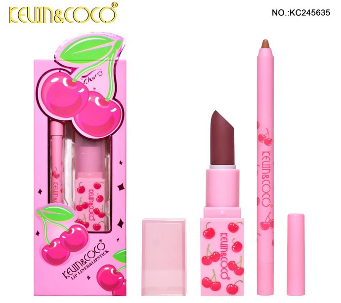 Lips- Kevin&Coco Cherry Lip Liner & Lipstick Set KC245635 (24pc display, $1 each)