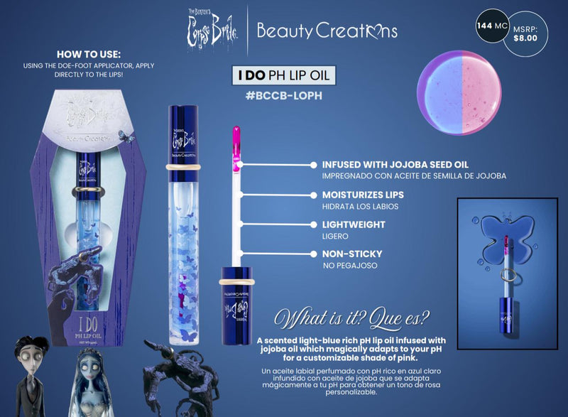 Load image into Gallery viewer, Lips- Beauty Creations Corpse Bride I Do PH Lip Oil BCCB-LOPH (4pc bundle, $4 each)
