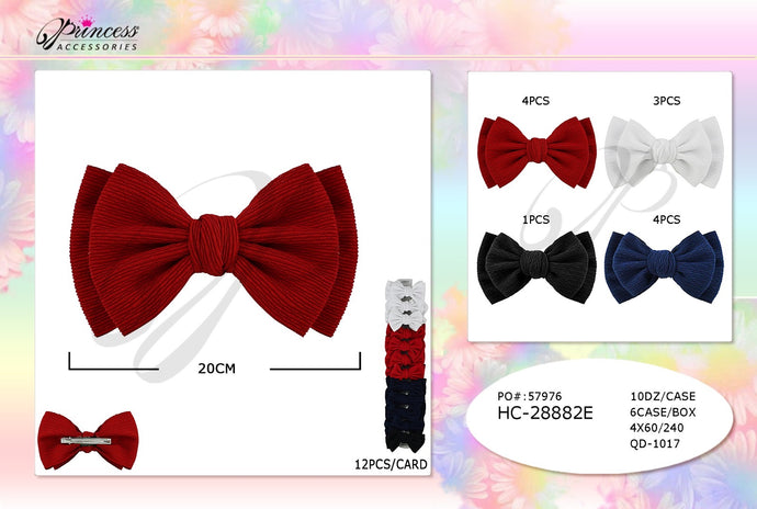 Hair-4 Colors Hair Bows Clip HC-28882E (12pc strip)