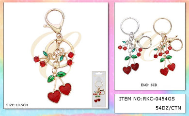Accessories-Cherry Heart Keychain Gold and Silver RKC-0454GS (12pc pack)