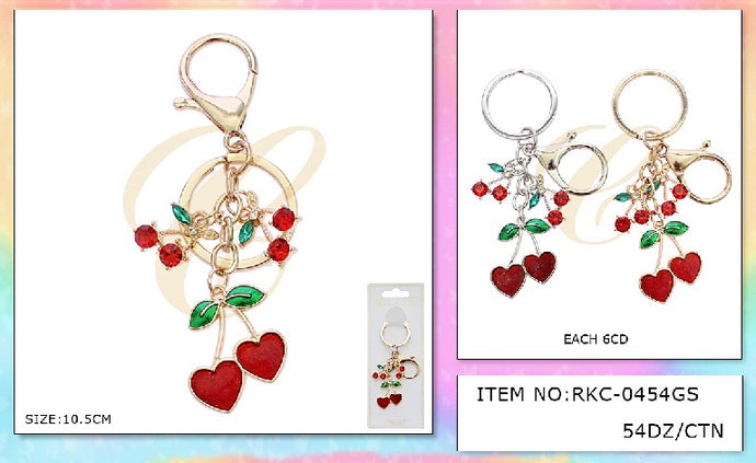 Accessories-Cherry Heart Keychain Gold and Silver RKC-0454GS (12pc pack)