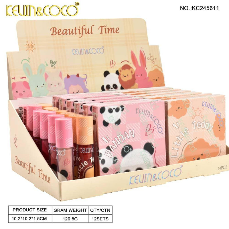 Load image into Gallery viewer, Eyes- Kevin&amp;Coco Beautiful Time Pink/Yellow Eyeshadow palettes &amp; Lipgloss KC245611 (24pc display, $1.25 each)
